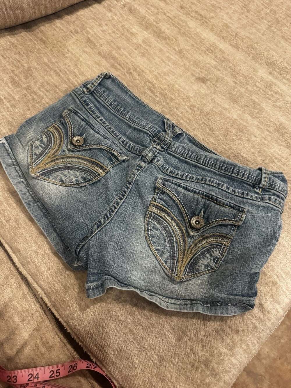 Y2K Mudd Denim Jean Shorts Size 5 Low Rise Distressed Flap Pockets